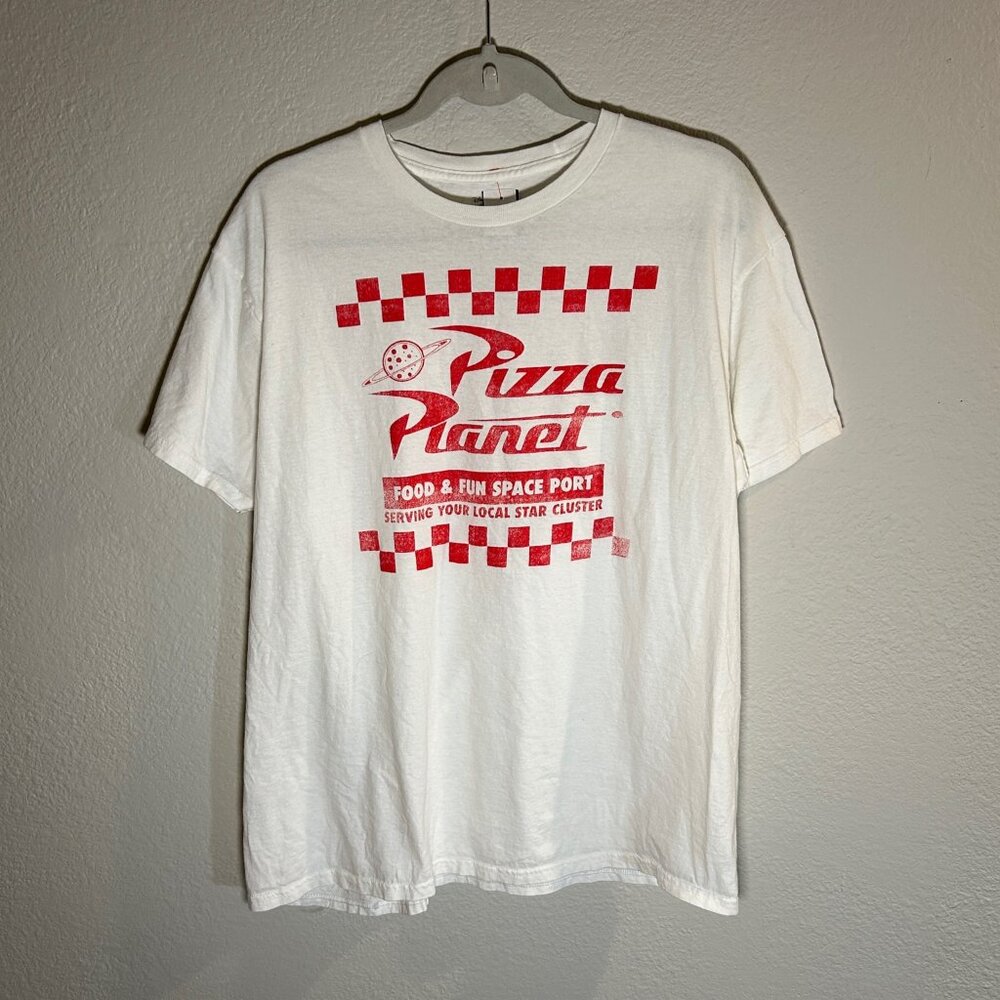 Disney Pixar Toy Story Pizza Planet T-Shirt XL White Distressed Graphic Tee